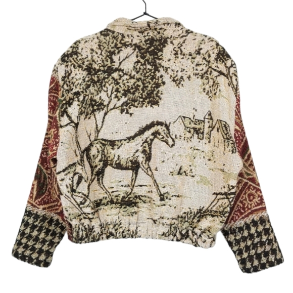 Vintage Jackets & Blazers - Vintage Equestrian Horse Farm Tapestry Jacket Women's Size Large
